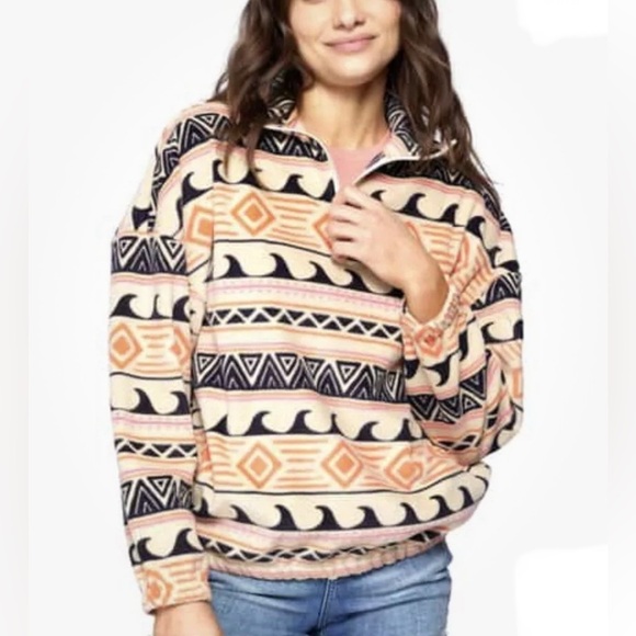 O’Neill Medium Half Zip Pullover Soft Polar Green & Cream Women’s Fleece Hoodie - Picture 6 of 11